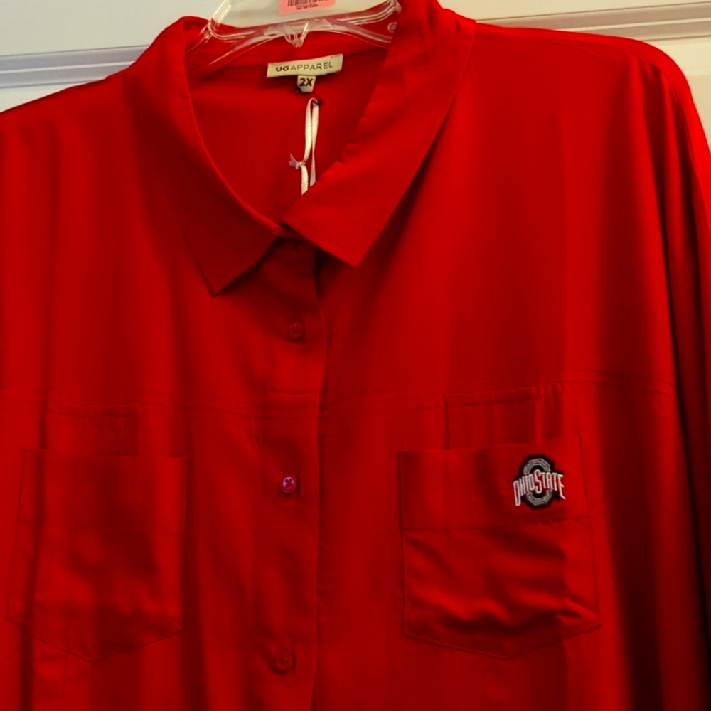 Ohio State Buckeyes NCAA Women's Plus Front Pleat Button Up Blouse Size 2X Red - Picture 2 of 5
